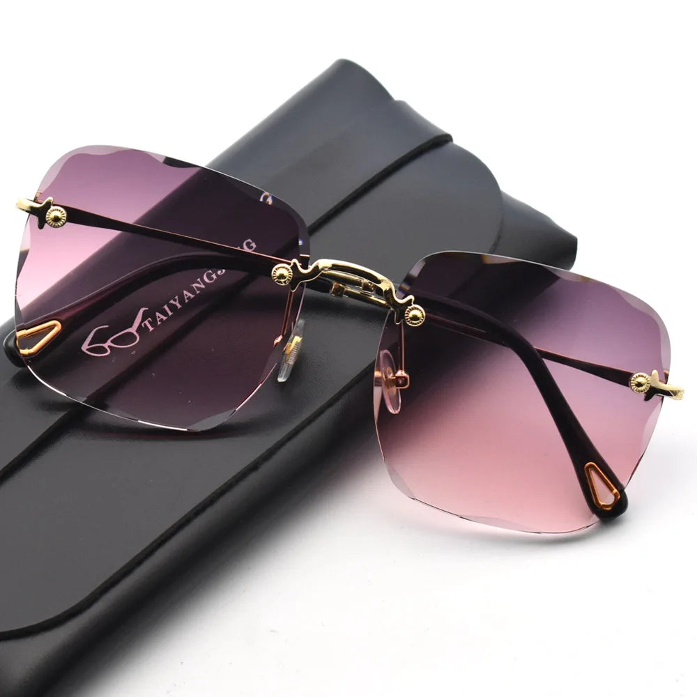 2024 New Women Sunglasses Rimless UV400 Brand Designer High Quality Gradient Sun Glasses Female Summer Shades zonnebril dames