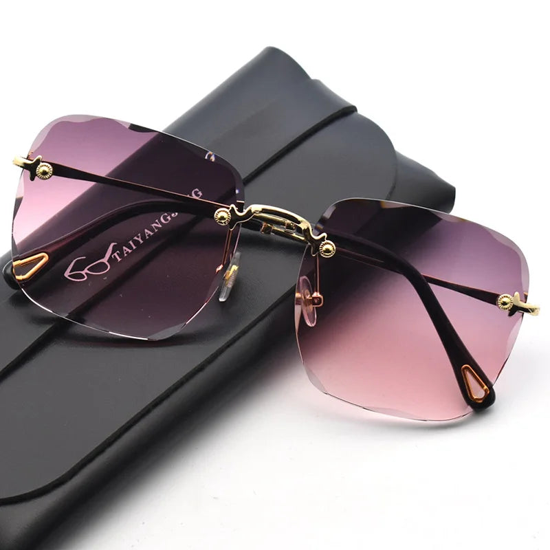 2024 New Women Sunglasses Rimless UV400 Brand Designer High Quality Gradient Sun Glasses Female Summer Shades zonnebril dames