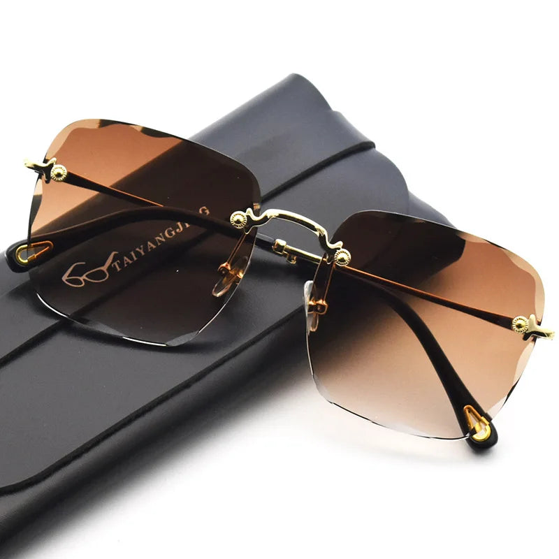 2024 New Women Sunglasses Rimless UV400 Brand Designer High Quality Gradient Sun Glasses Female Summer Shades zonnebril dames