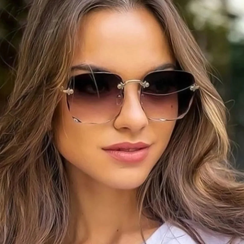 2024 New Women Sunglasses Rimless UV400 Brand Designer High Quality Gradient Sun Glasses Female Summer Shades zonnebril dames