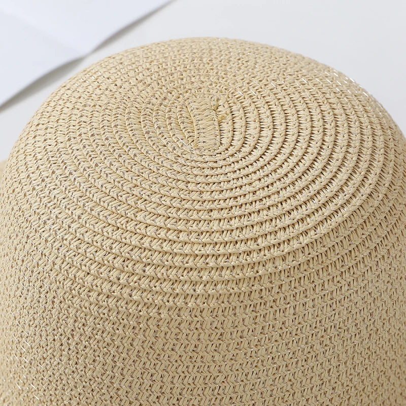 HT2303 2023 New Summer Sun Hats Ladies Solid Plain Elegant Wide Brim Hat Female Round Top Panama Floppy Straw Beach Hat Women