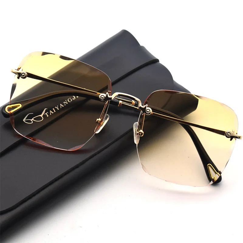 2024 New Women Sunglasses Rimless UV400 Brand Designer High Quality Gradient Sun Glasses Female Summer Shades zonnebril dames