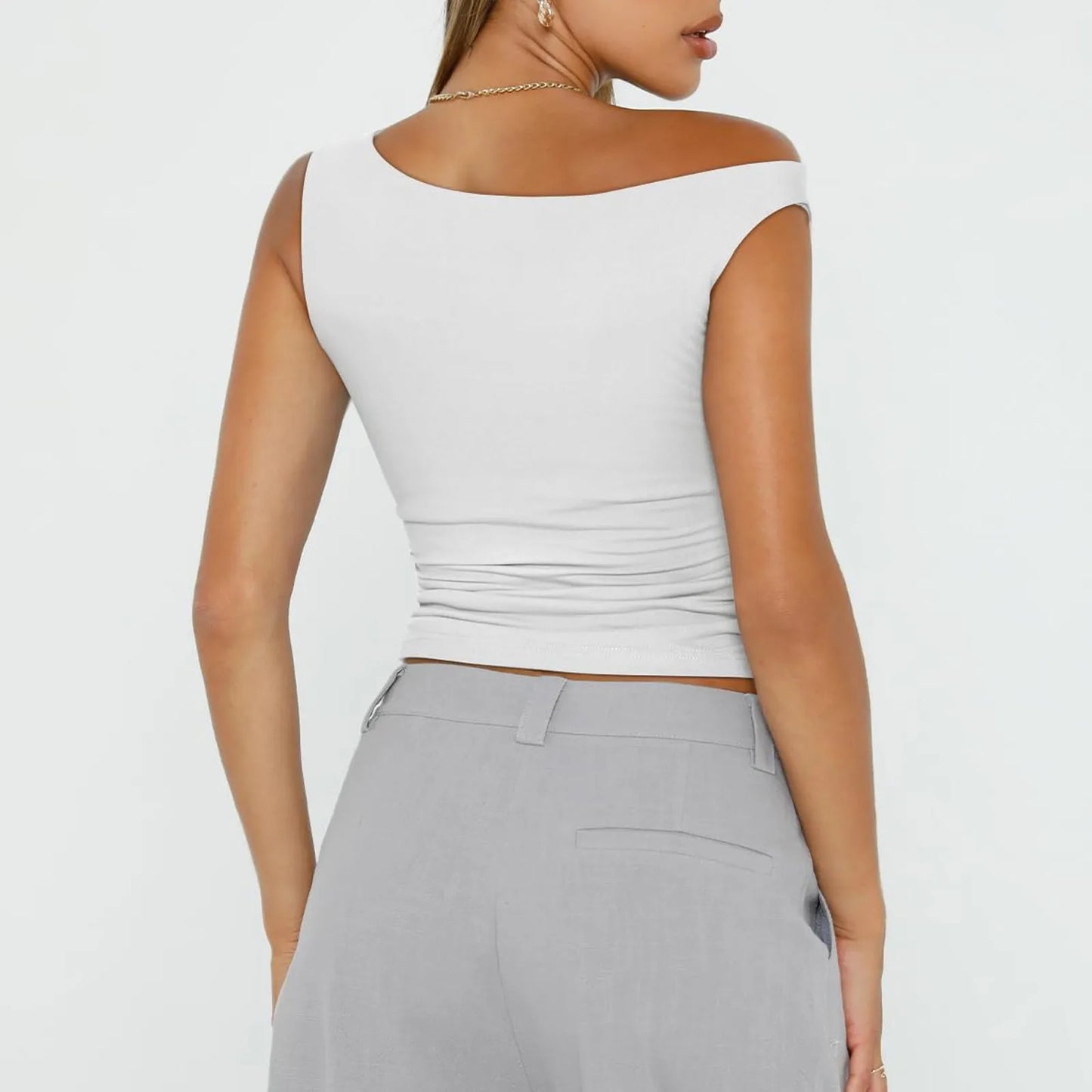 Women Off The Shoulder Sleeveless Soild Sexy Cute Tee Slim Fit Tight Crop-Top T Shirt Tank Tank Tops for Women Crop Top Tank Top
