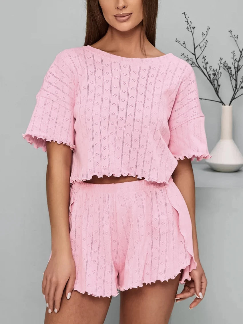 Marthaqiqi Loose Ladies Pajamas Suit Short Sleeve Nightie Crop Top Nightgown O-Neck Sleepwear Shorts Casual Female Nightwear Set