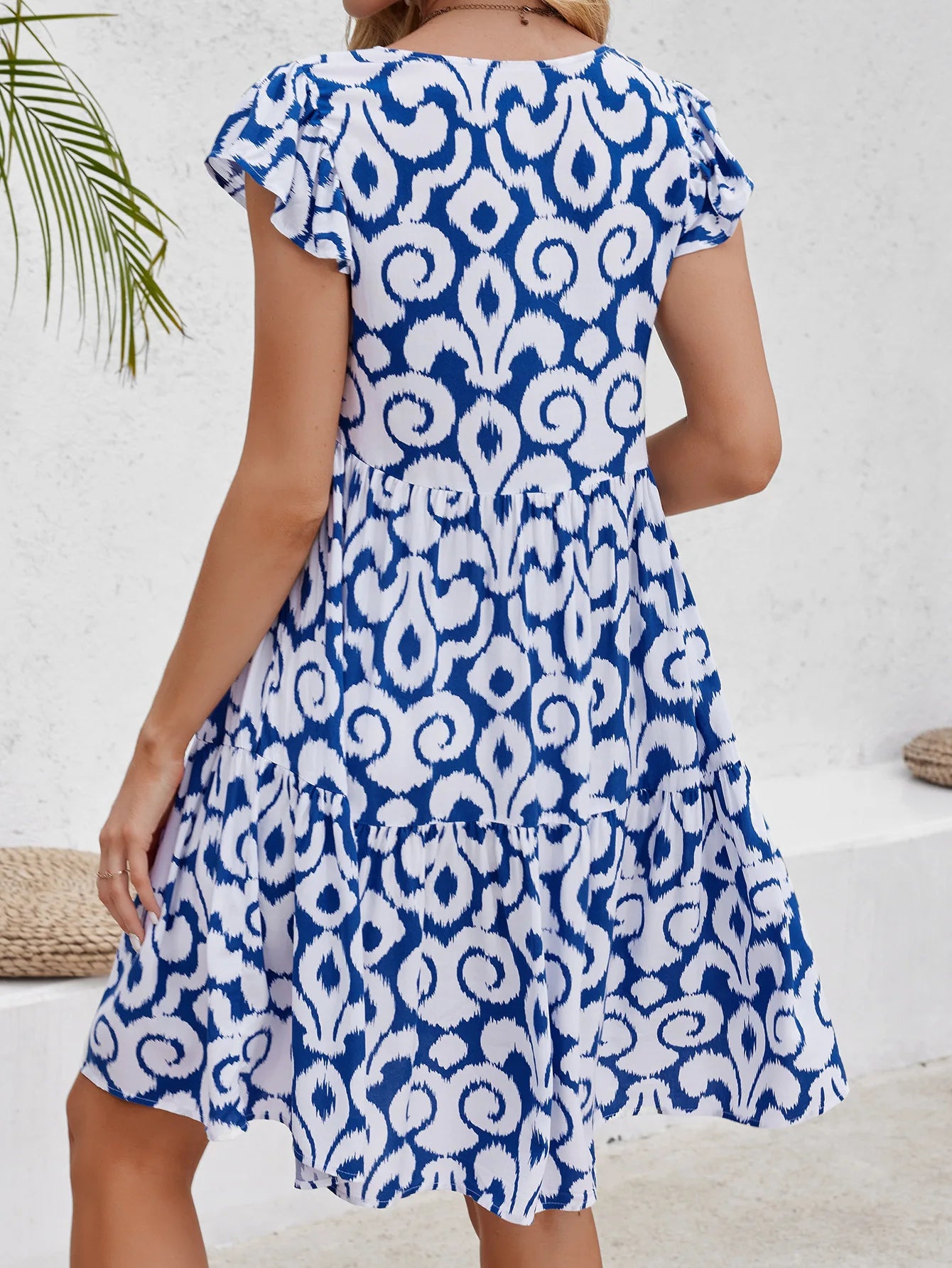 dresses New Women's Fashion Casual Fragmented Flower Dress Short sleeved One line Neck Mid length Beach dress