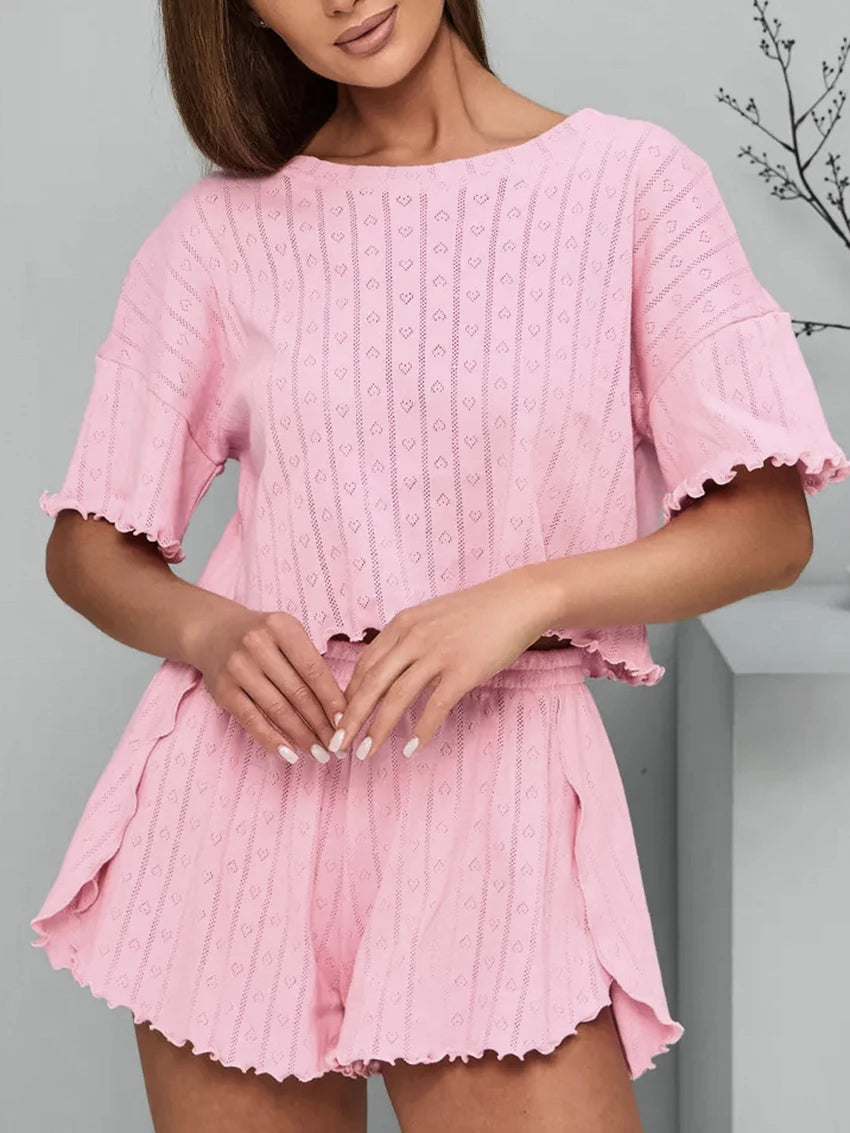 Marthaqiqi Loose Ladies Pajamas Suit Short Sleeve Nightie Crop Top Nightgown O-Neck Sleepwear Shorts Casual Female Nightwear Set