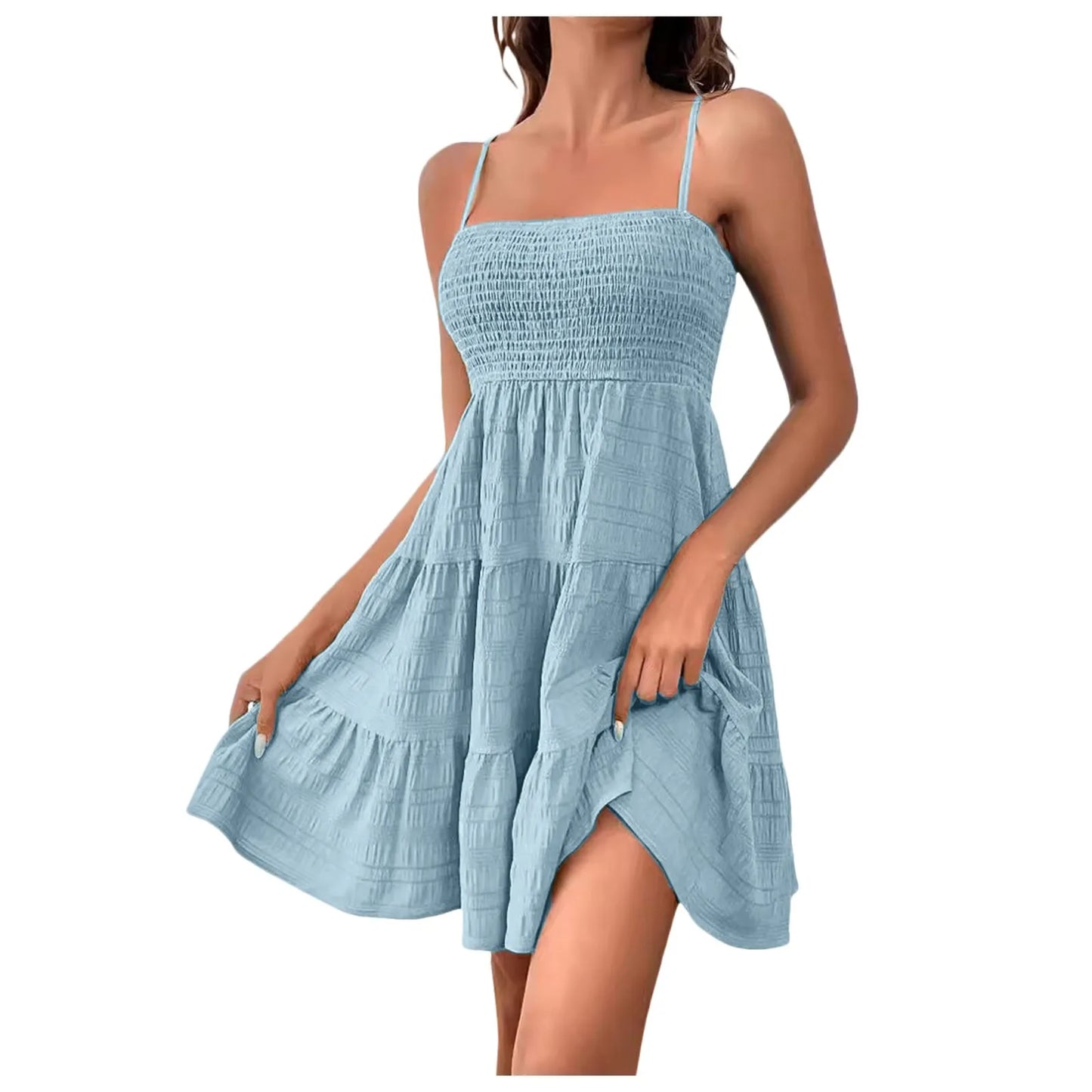Party Dresses Short Dress Solid Ruffle Hem Short Dress Sleeveless Summer Mini Sexy Dress Dresses For Women 2024 Plus Size