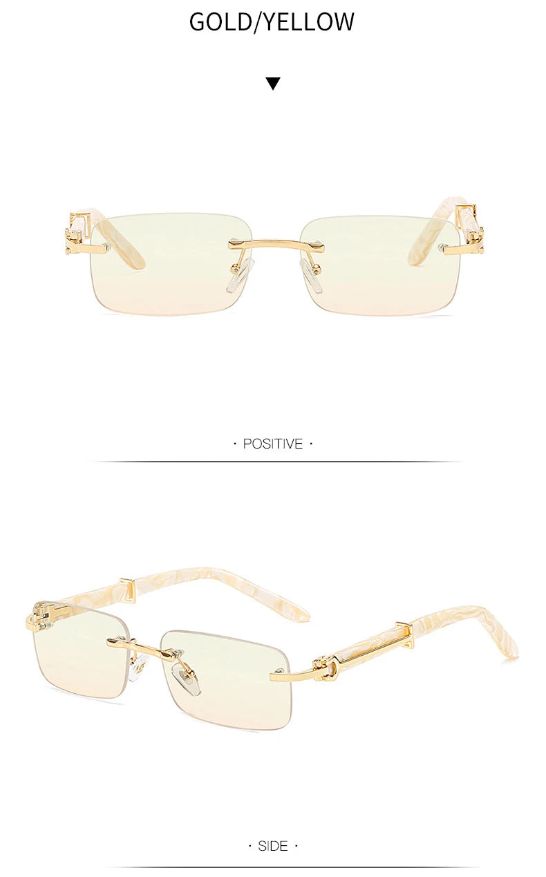 Square Rimless Pink Blue Green Sun Glasses For Men 2022 Luxury Designer Rectangle Hip Hop Cool Sunglasses Men Fashion Sunglasses