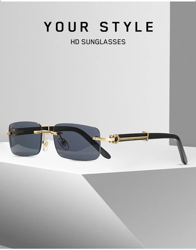 Square Rimless Pink Blue Green Sun Glasses For Men 2022 Luxury Designer Rectangle Hip Hop Cool Sunglasses Men Fashion Sunglasses