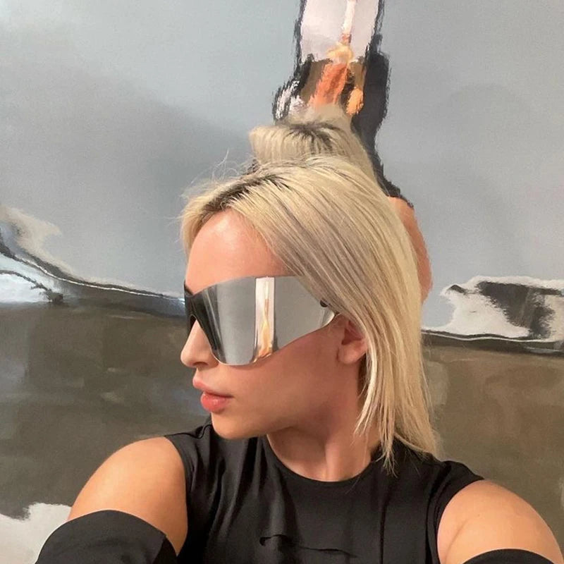 Oversized Punk Sport Rimless Sunglasses Women Men Luxury Brand Designer Hip Hop One Piece Y2K Sun Glasses