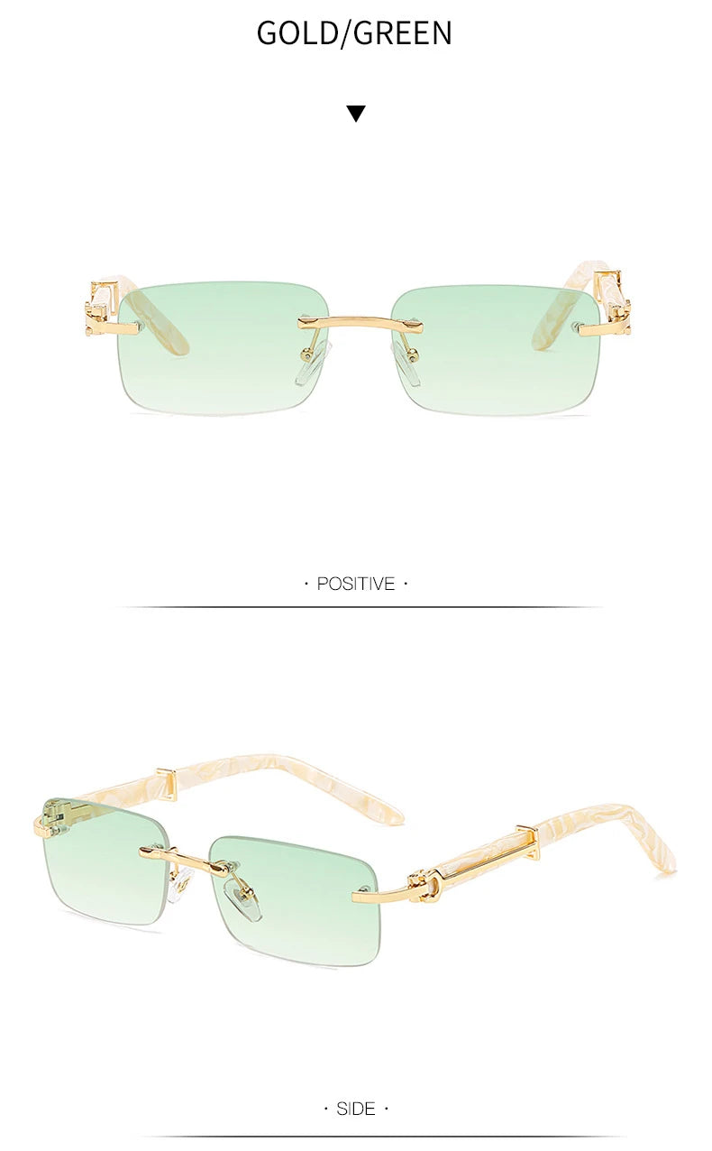 Square Rimless Pink Blue Green Sun Glasses For Men 2022 Luxury Designer Rectangle Hip Hop Cool Sunglasses Men Fashion Sunglasses