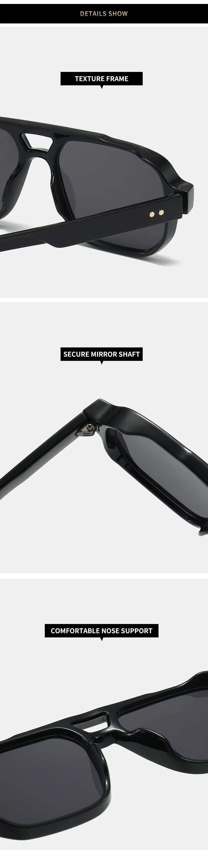 SO&EI Vintage Double Bridges Men Square Sunglasses Fashion Clear Ocean Lens Eyewear Women Trending Rivets Sun Glasses UV400