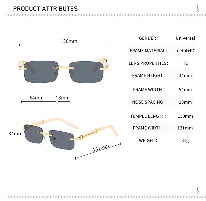 Square Rimless Pink Blue Green Sun Glasses For Men 2022 Luxury Designer Rectangle Hip Hop Cool Sunglasses Men Fashion Sunglasses