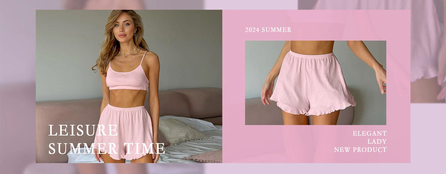 Marthaqiqi Loose Ladies Pajamas Suit Short Sleeve Nightie Crop Top Nightgown O-Neck Sleepwear Shorts Casual Female Nightwear Set