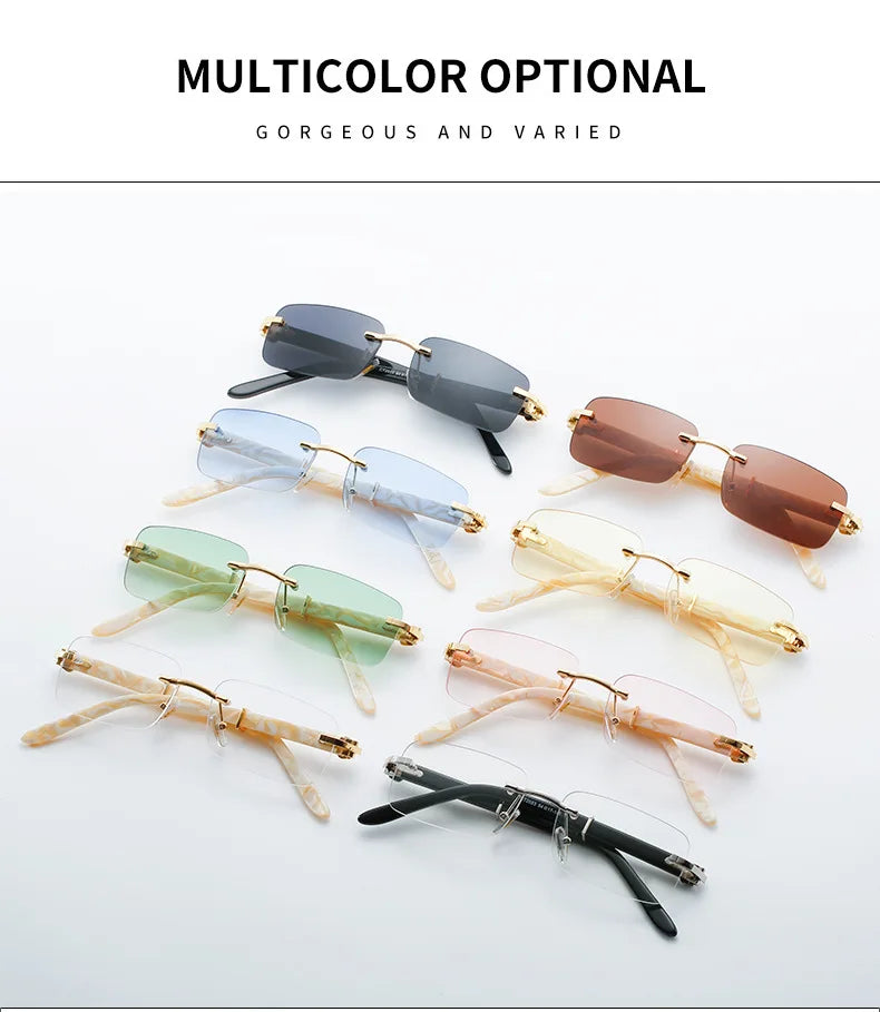 Square Rimless Pink Blue Green Sun Glasses For Men 2022 Luxury Designer Rectangle Hip Hop Cool Sunglasses Men Fashion Sunglasses