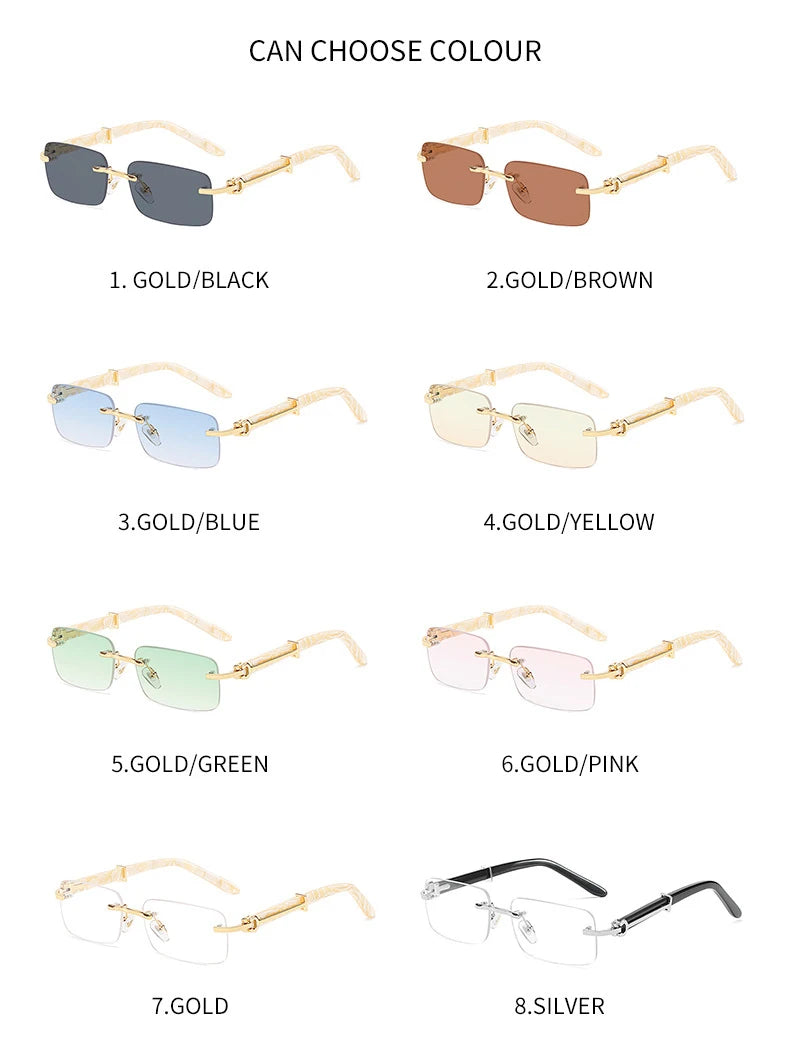 Square Rimless Pink Blue Green Sun Glasses For Men 2022 Luxury Designer Rectangle Hip Hop Cool Sunglasses Men Fashion Sunglasses