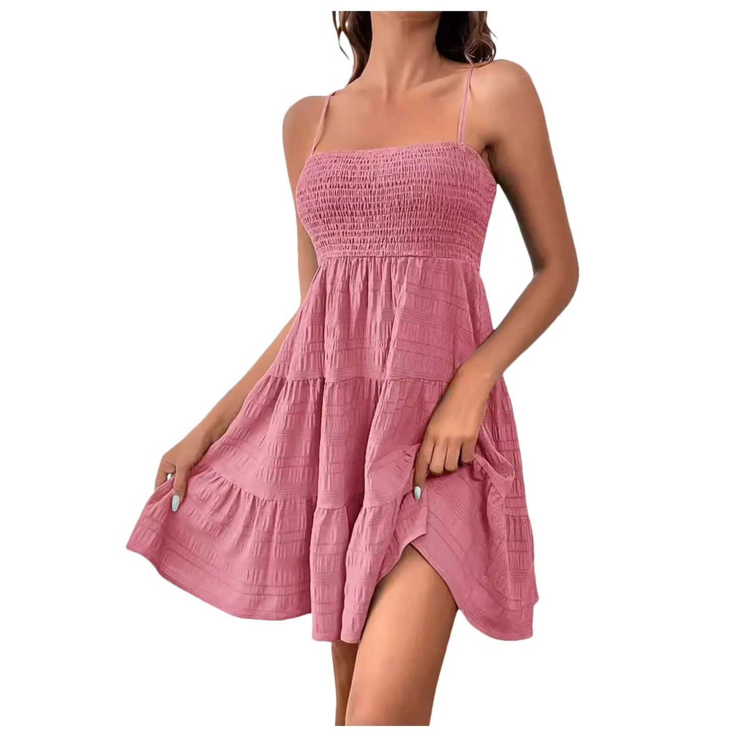 Party Dresses Short Dress Solid Ruffle Hem Short Dress Sleeveless Summer Mini Sexy Dress Dresses For Women 2024 Plus Size