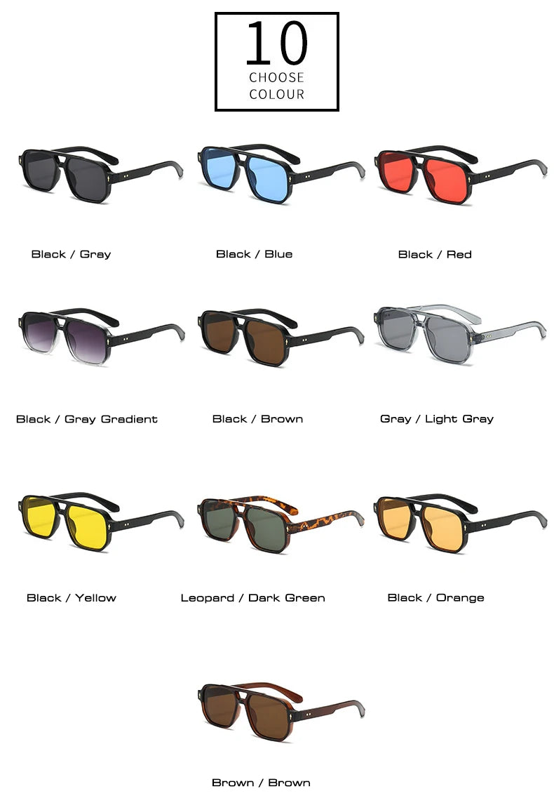 SO&EI Vintage Double Bridges Men Square Sunglasses Fashion Clear Ocean Lens Eyewear Women Trending Rivets Sun Glasses UV400