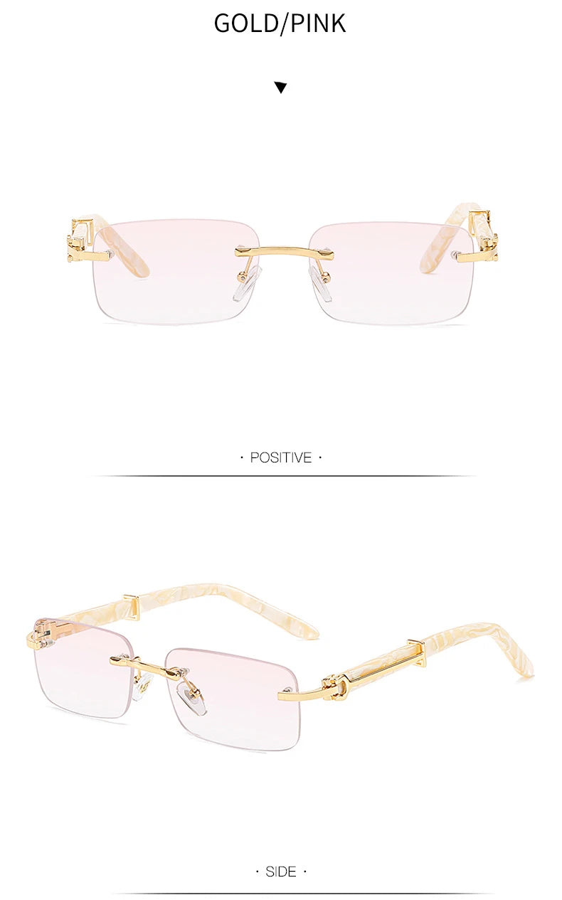 Square Rimless Pink Blue Green Sun Glasses For Men 2022 Luxury Designer Rectangle Hip Hop Cool Sunglasses Men Fashion Sunglasses