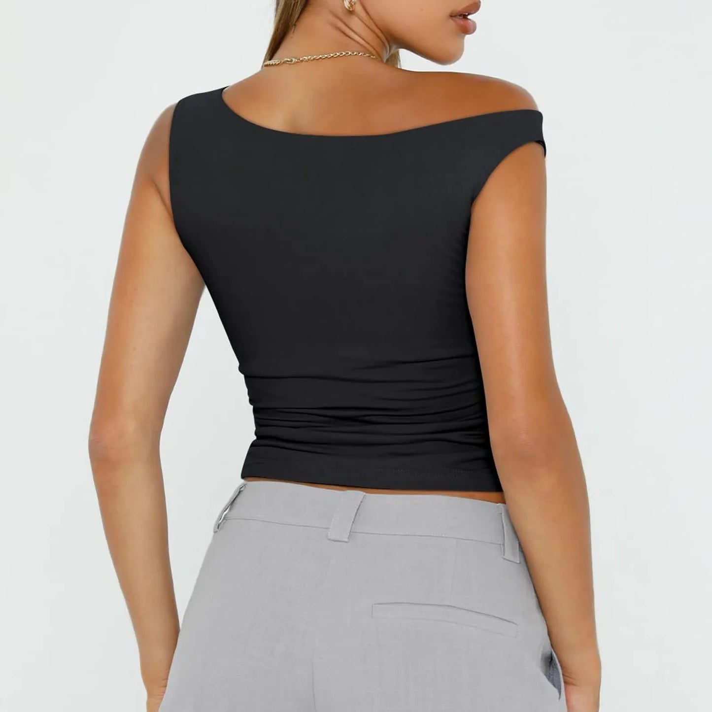 Women Off The Shoulder Sleeveless Soild Sexy Cute Tee Slim Fit Tight Crop-Top T Shirt Tank Tank Tops for Women Crop Top Tank Top