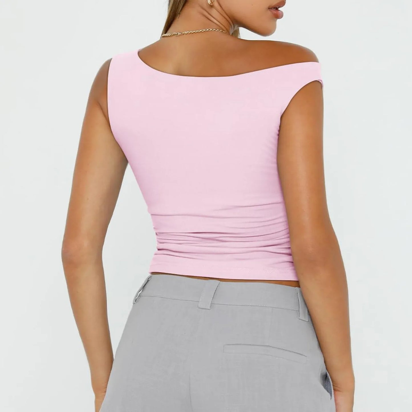 Women Off The Shoulder Sleeveless Soild Sexy Cute Tee Slim Fit Tight Crop-Top T Shirt Tank Tank Tops for Women Crop Top Tank Top