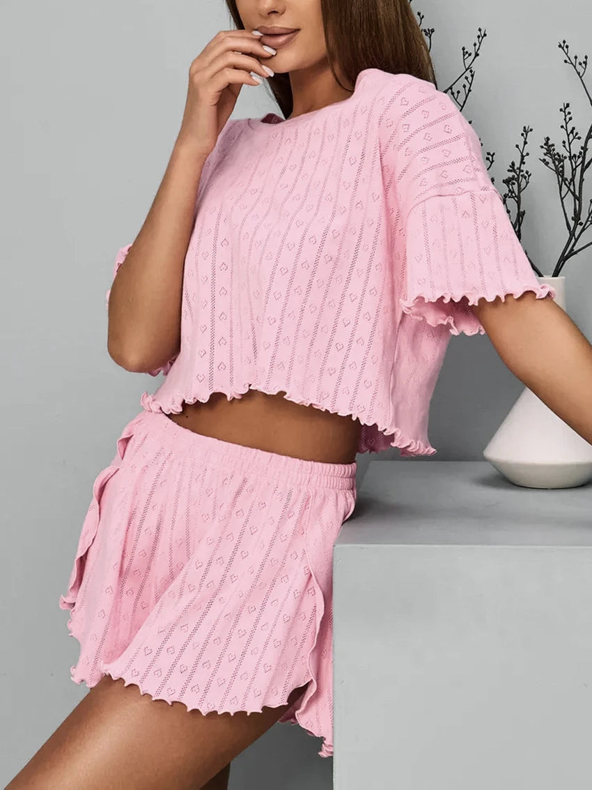 Marthaqiqi Loose Ladies Pajamas Suit Short Sleeve Nightie Crop Top Nightgown O-Neck Sleepwear Shorts Casual Female Nightwear Set