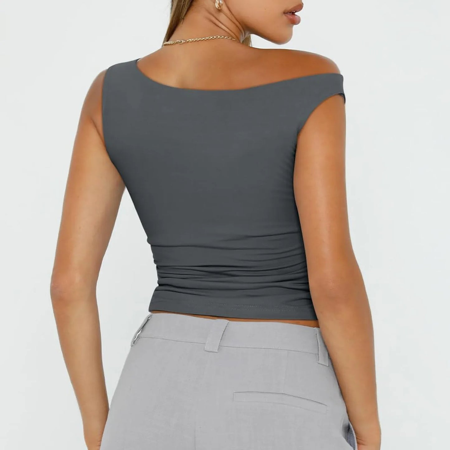 Women Off The Shoulder Sleeveless Soild Sexy Cute Tee Slim Fit Tight Crop-Top T Shirt Tank Tank Tops for Women Crop Top Tank Top