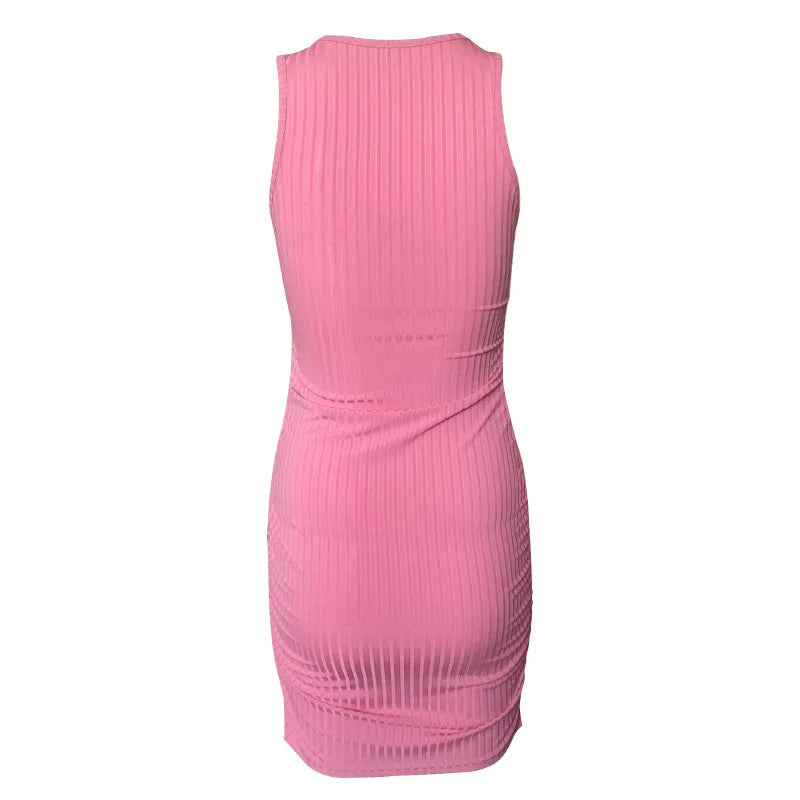 Sexy Stripes Thread Knitting Slim Bodycon Dress Women Sleeveless Solid Color Skinny Mini Dress Elegant Club Party Vestidos