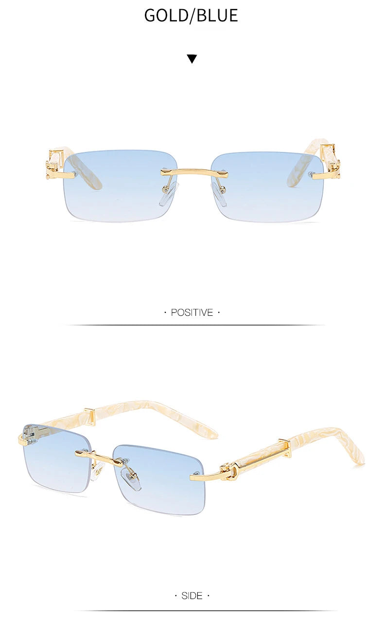 Square Rimless Pink Blue Green Sun Glasses For Men 2022 Luxury Designer Rectangle Hip Hop Cool Sunglasses Men Fashion Sunglasses