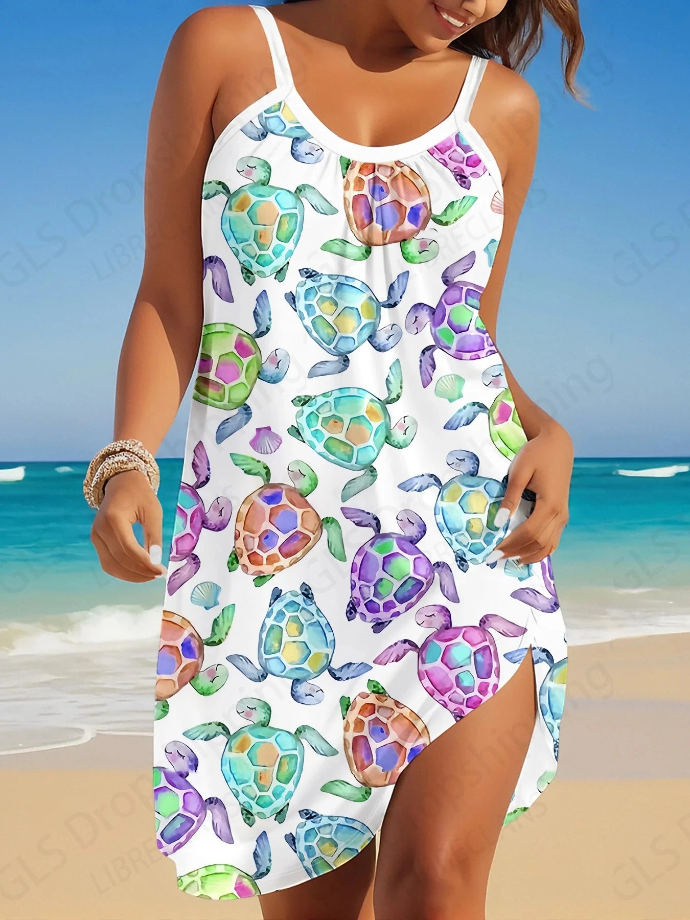 Sea Turtle 3d Sleeveless Beach Dress Women Fashion Bohemian Mini Strap Dresses Party Evening Elegant Casual Vestidos Gradient