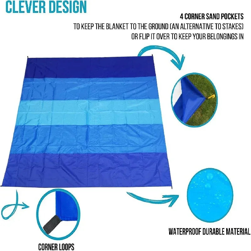 Extra-Large Waterproof Beach Blanket for 4-7 Adults,-,Lightweight,,Sandproof Picnic Mat for Beach,,Travel,Camping,Hiking