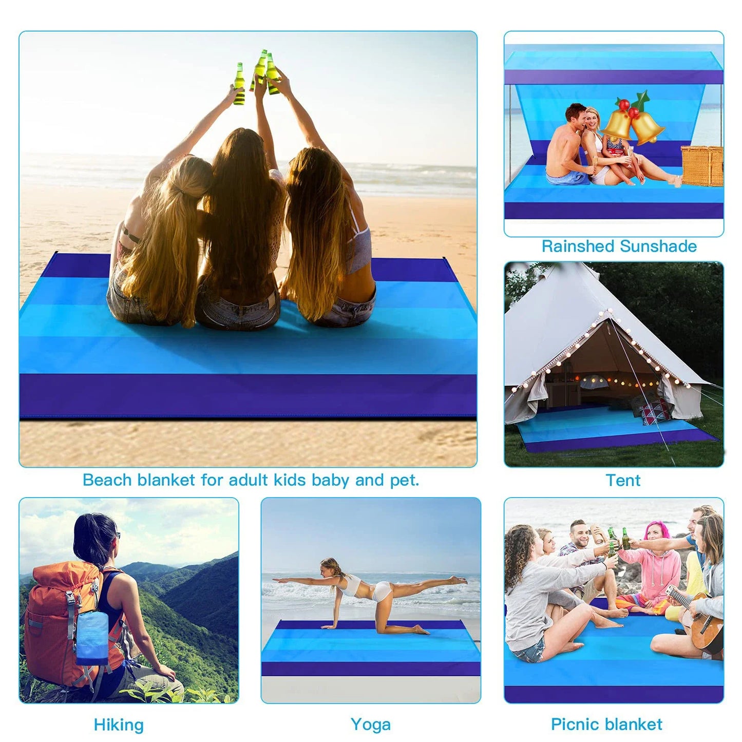 Extra-Large Waterproof Beach Blanket for 4-7 Adults,-,Lightweight,,Sandproof Picnic Mat for Beach,,Travel,Camping,Hiking
